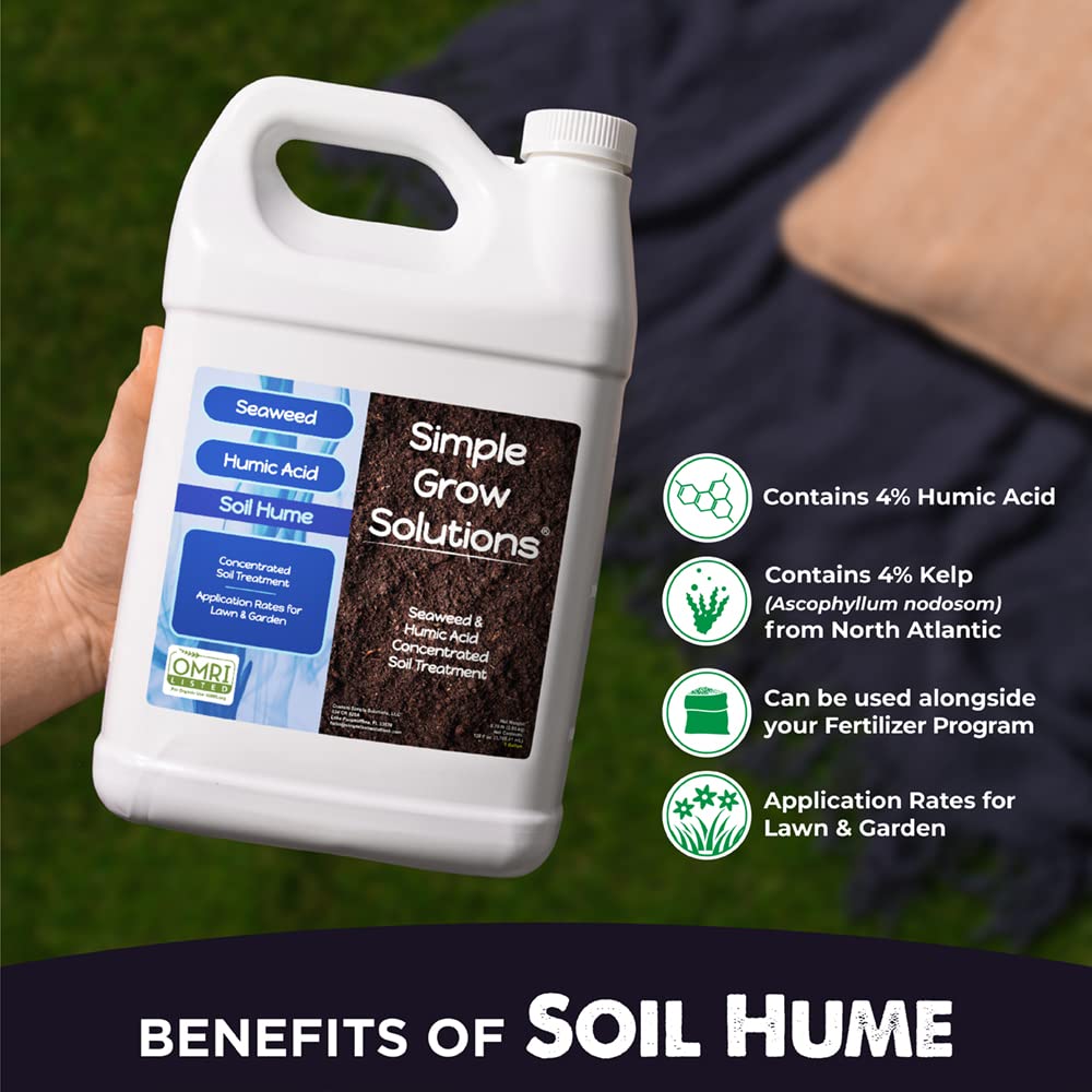 Lawn Energizer Nitrogen & Iron (1 Gallon) and 15-0-15 Lawn Food (1 Gallon) and Root Hume (1 Gallon) and Seaweed Soil Hume (1 Gallon) - Simple Lawn Solutions
