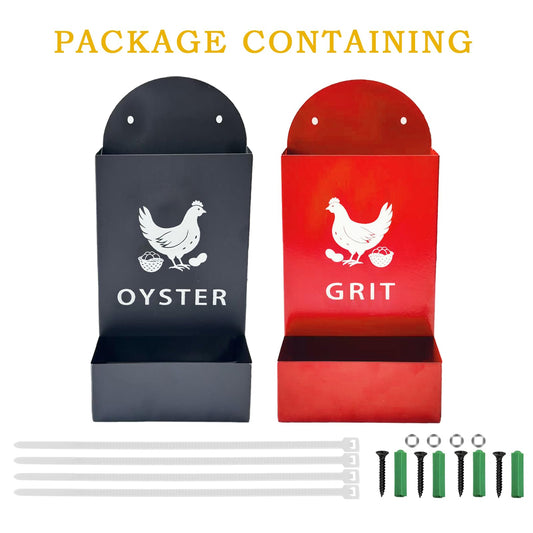 Automatic Chicken Oyster Shell & Grit Feeder,Hanging Metal Poultry Feeder Trough, Gravity-Fed Chicken Coop Accessory, Durable Black + Red Design