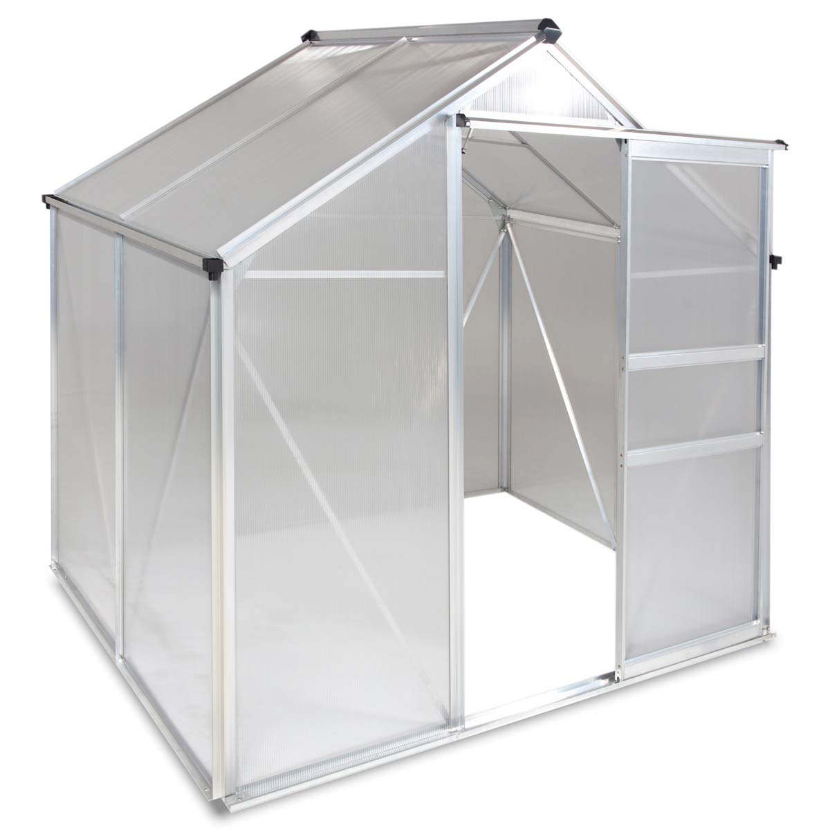 Machrus OGrow Small Greenhouses for Outdoors-Portable Walk in Large Greenhouse Kit for Plants - 4X6 Green Houses for Outside-Polycarbonate Greenhouse Panels with Vent Window, Heavy Duty Aluminum Frame