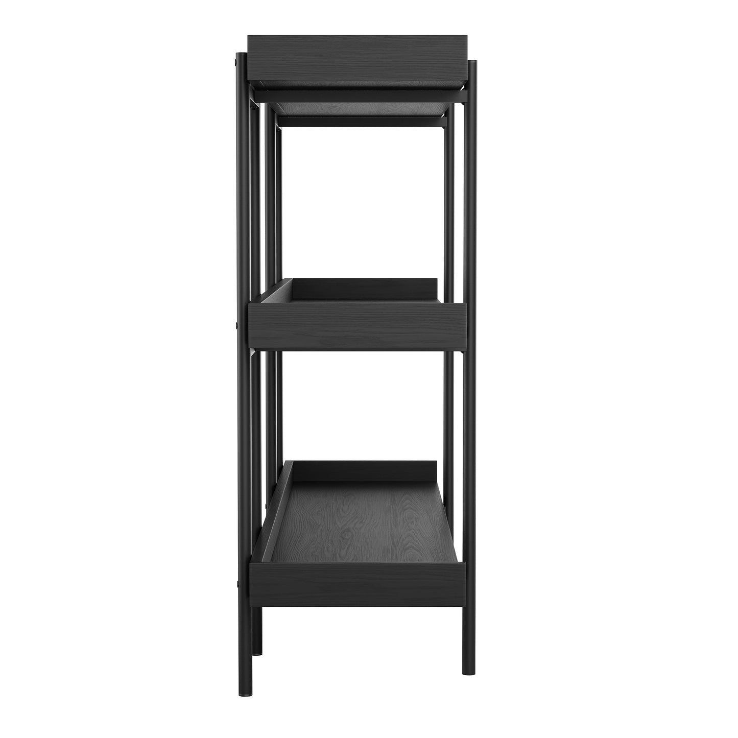 Martha Stewart Emmett 3 Shelf Bookcase with Vertical Metal Frame, Home Office Storage Display Unit, 35" H, Black Wood Grain/Oil Rubbed Bronze