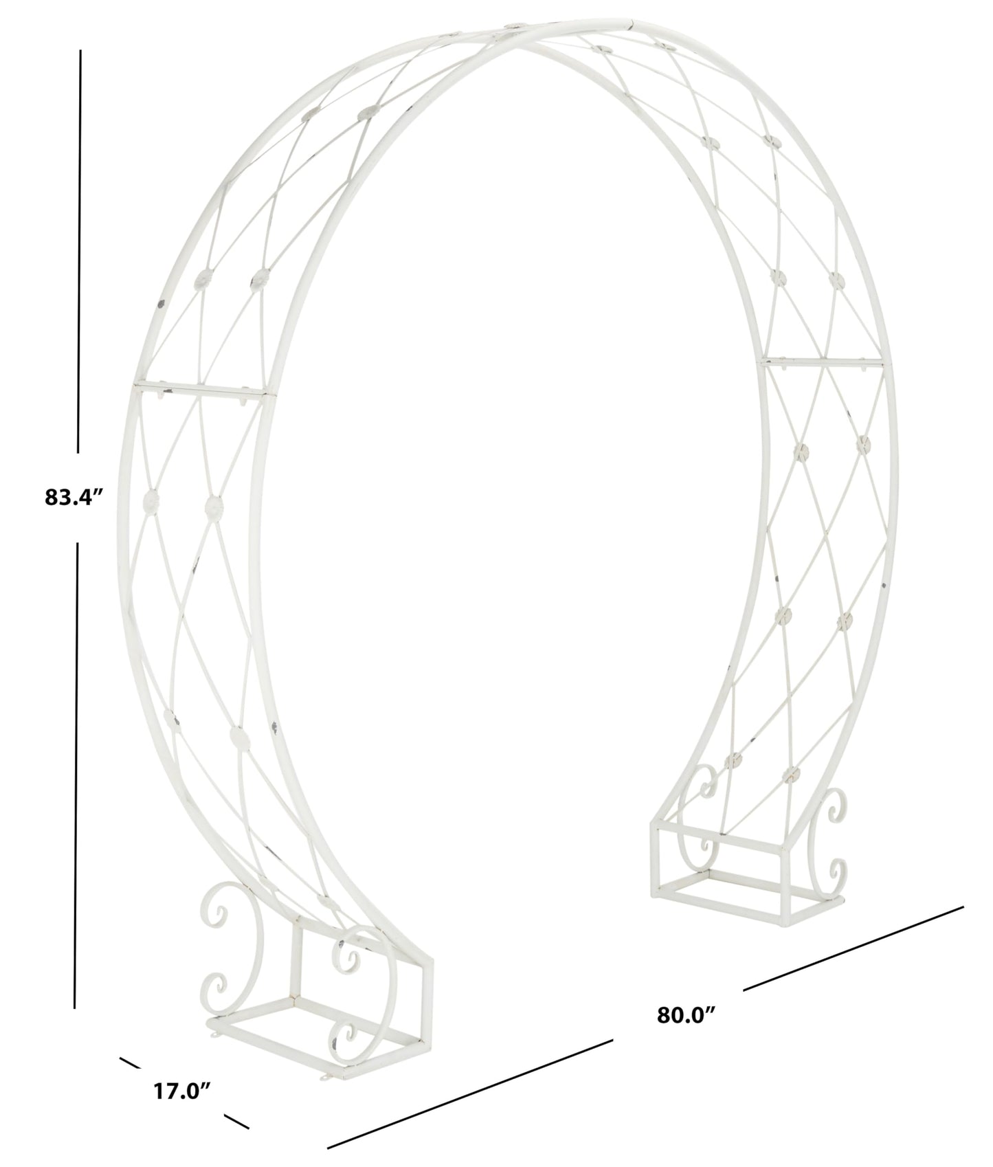SAFAVIEH Outdoor Collection Mizell Antique White Lattice Wrought Iron Moon Gateway Arbor