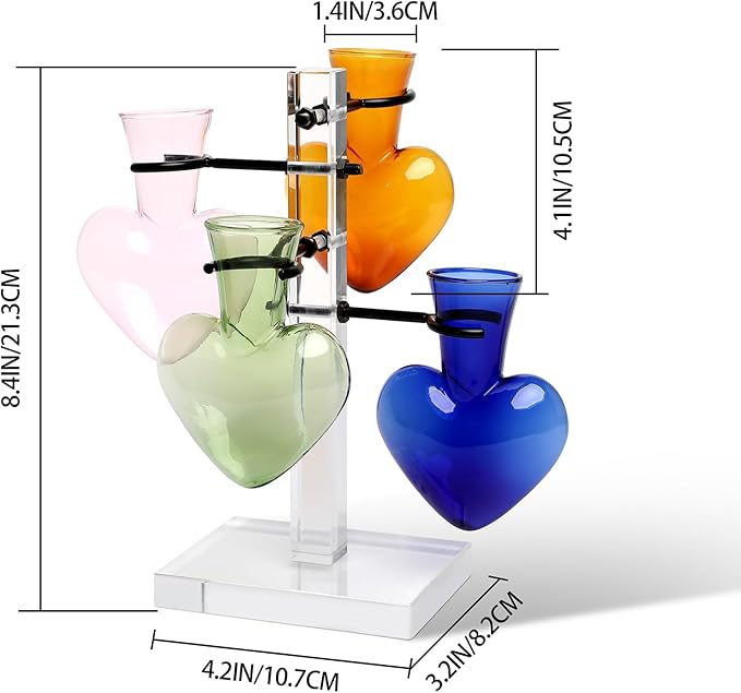 Clear Plants Propagation Stations Terrarium Kit Birthday Gift for Women for Indoor Home Office Decor Acrylic Plant Accessories - 4 Love Hear Vase