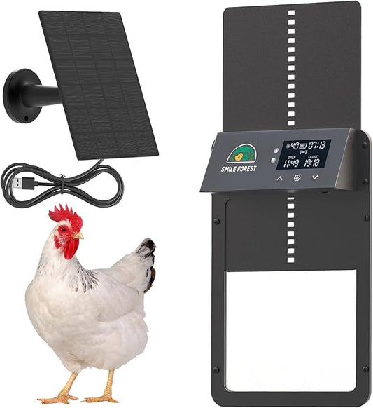 Automatic Chicken Coop Door,Solar Powered Chicken Coop Door with Multi-Mode,Aluminum Automatic Chicken Door,Anti-Pinch Coop Door with LCD Display,Automatic Coop Door with Timer&Light Sensor