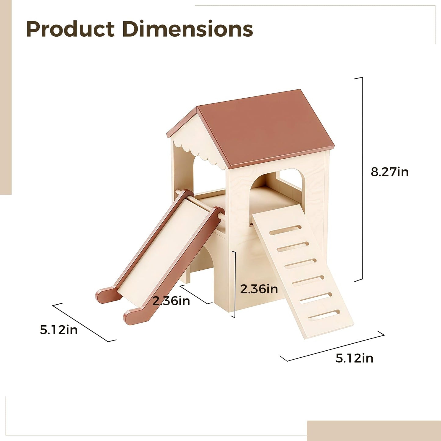 Varku Guinea Pig Wooden Hideout with Loft Slide, Two-Level Design, Adjustable Ramp, Dual Slide, Spacious and Comfortable Hideout for Hamsters, Rabbits Easy to Clean, Sturdy Wood Construction