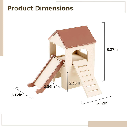 Varku Guinea Pig Wooden Hideout with Loft Slide, Two-Level Design, Adjustable Ramp, Dual Slide, Spacious and Comfortable Hideout for Hamsters, Rabbits Easy to Clean, Sturdy Wood Construction