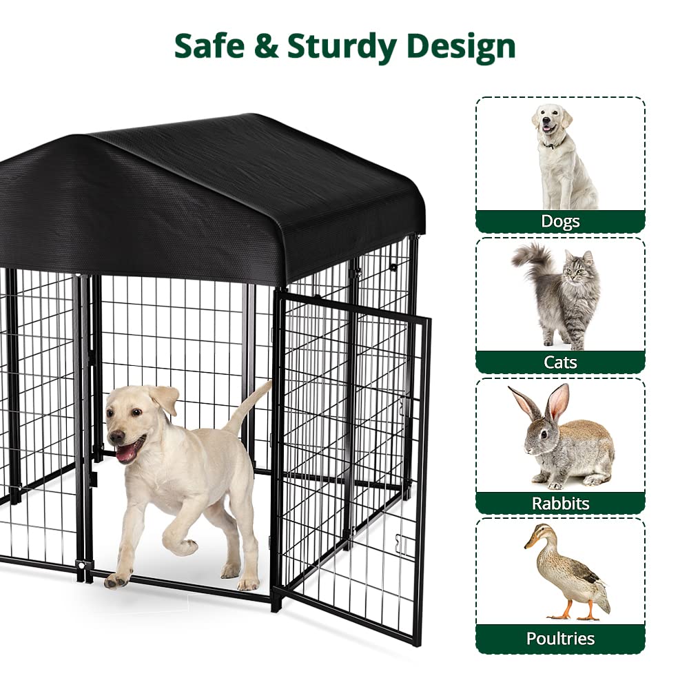 PawGiant Dog Kennel Outdoor, Dog House with Roof Waterproof Cover for Medium to Small Dog Outside 4ft x 4ft x 4.5ft, Pet Enclosures Crate Cage Playpen Run Indoor