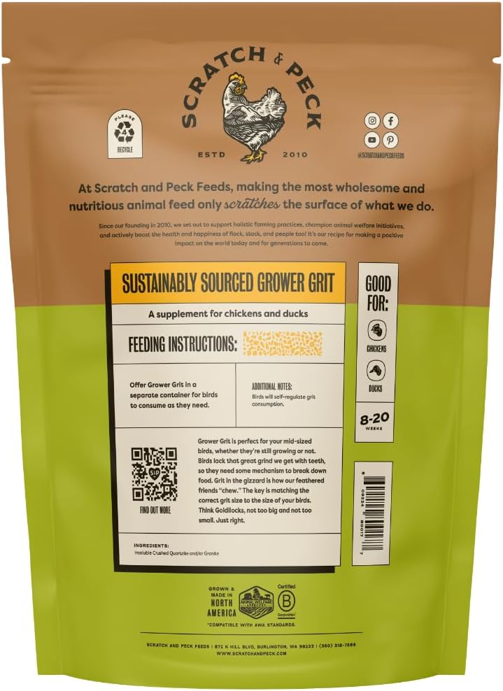 Scratch and Peck Grower Grit Supplement for Chickens and Ducks - 7 lbs Bag - Essential Supplement for Gizzard and Digestive Health - Sustainably Sourced