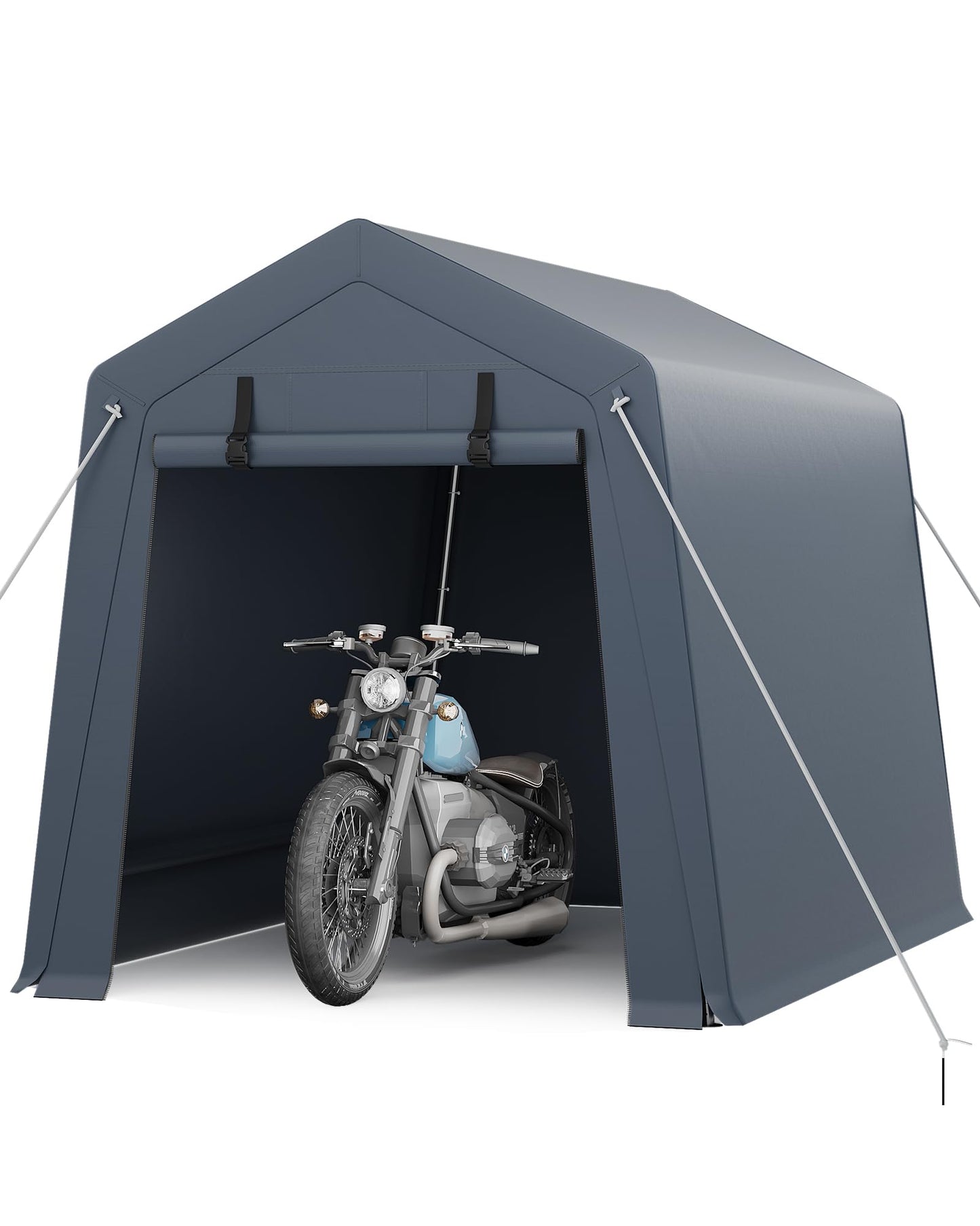 GarveeLife 6x8 FT Portable Outdoor Storage Shed with Roll-Up Zipper Door & Vent, 240G Heavy-Duty Shelter Waterproof PE Tarp, UV-Resistant Carport for Motorcycle, Firewood, Tools -Gray