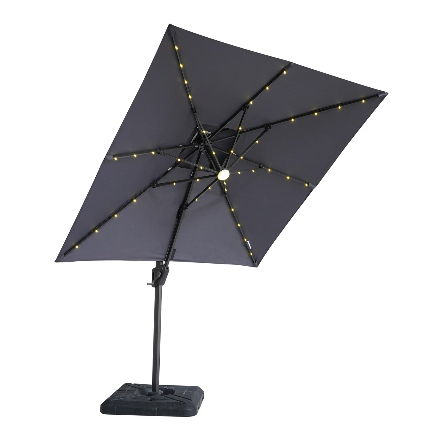 Greemotion Rumis 8-foot Cantilever UV-resistant Shade Rotation Tilt Umbrella with Heavy Base and Built-in Solar Panel LED Light for Outdoor, Porch, Pool, Deck, Grey