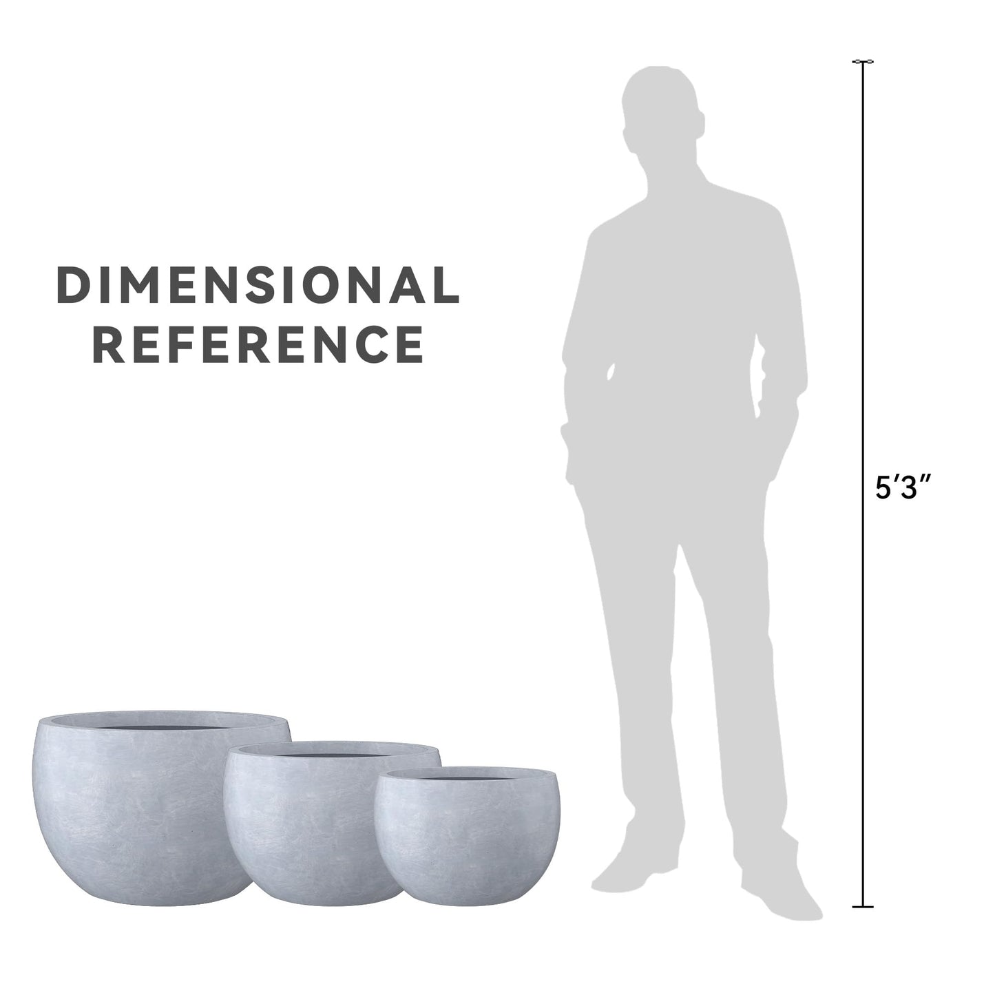 Kante 19.9",15.7",11.8" Dia Round Concrete Planter Set of 3, Outdoor/Indoor Large Bowl Plant Pots with Drainage Hole and Rubber Plug for Garden Patio Balcony Home, Gray