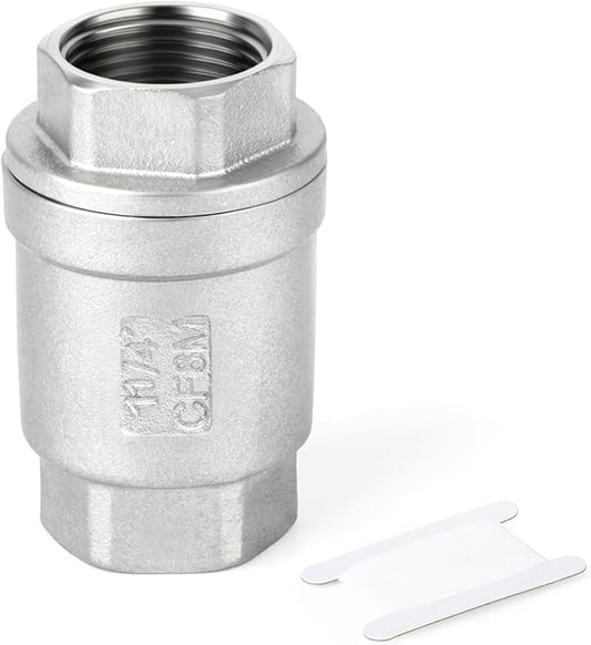 TAISHER 1PCS 304 Stainless Steel 1-1/4" Female Vertical Check Valve，Backflow Prevention, One Way Spring Check Valves CF8 WOG 1000