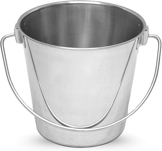1 Quart Heavy Duty Stainless Steel Round Bucket with Handle | Fits kennel Cage Critter Crates Farm | Durable Food & Water Pail for Small Pet Birds Dog Cat | Livestock Multipurpose Buckets