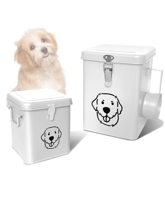 HHGFCLTRS Dog Food Storage Container Airtight Dog Treat Container Pet Food Storage Containers Dog Treat Jar Tinplate Dog Treat Bin White