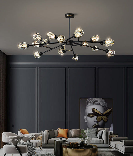 Modern Chandelier Ceiling Light Fixture Sputnik Crystal Chandeliers Black Farmhouse Chandelier Over Table 15-Light Height Adjustable Chandeliers for Dining Room, Living Room,Kitchen Island
