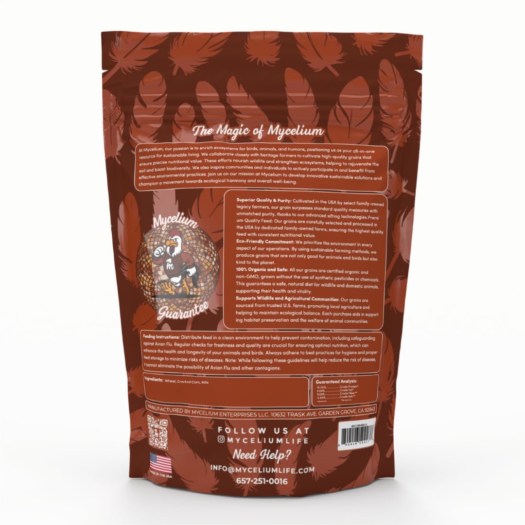 Mycelium Premium Poultry Scratch | Bird Food for Chickens, Quails & Game Birds | Organic, Non-GMO Seed Treat with Corn, Wheat & Milo | Supports Natural Foraging & Digestion | Made in USA, 5 lb Bag