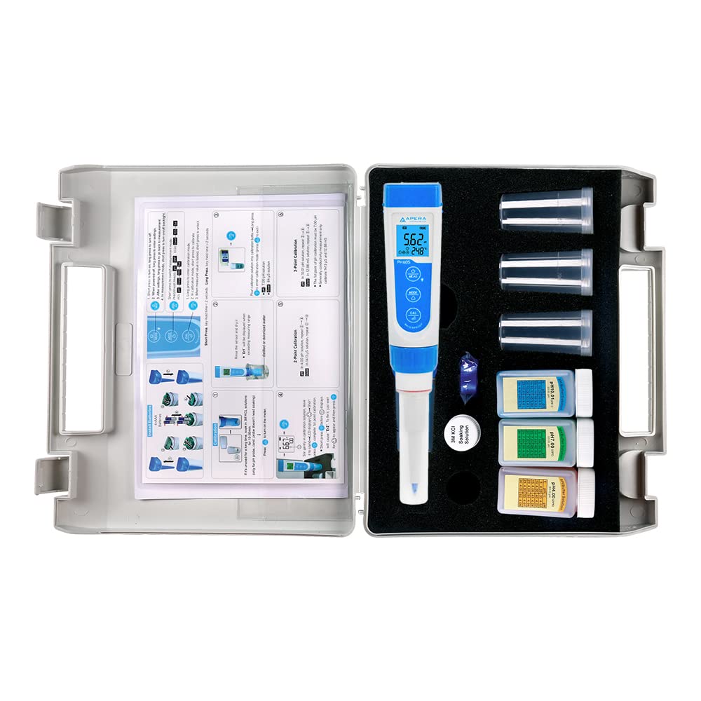 Apera Instruments Premium-Series PH60S Food pH Pocket Tester Kit & LLC-AI1109 8oz. pH Calibration Buffer Solution Kit (pH 4.00, 7.00 & 10.01)