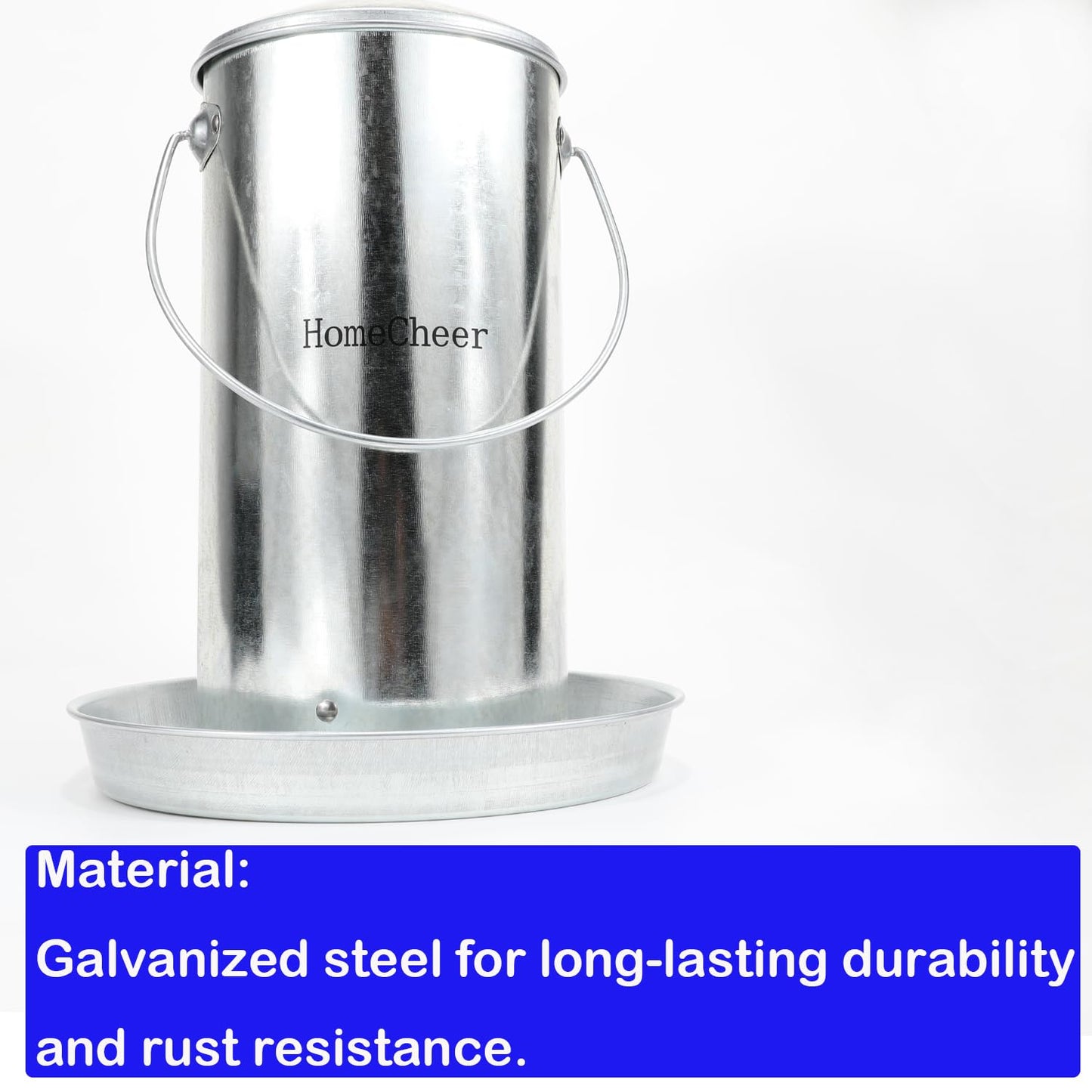 HomeCheer Galvanized Chicken Feeder with Lid - 9 Pounds Capacity - Durable and Rust-Resistant Poultry Feeder for Chickens, Ducks, and Other Poultry HC122 (9 lb)