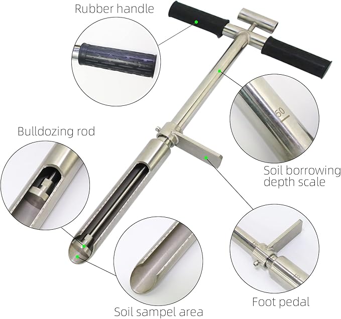 Soil Sample Probe 20” with Ejector and Foot Pedal,Soil Probe Stainless Steel T-Style Handle Soil Test Kit,Soil Probe Rod for Soil Sampling Plant Care/Agriculture/Garden/Farm