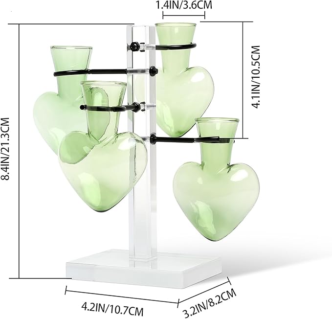 Clear Plants Propagation Stations Terrarium Kit Birthday Gift for Women for Indoor Home Office Decor Acrylic Plant Accessories - 4 Love Hear Vase