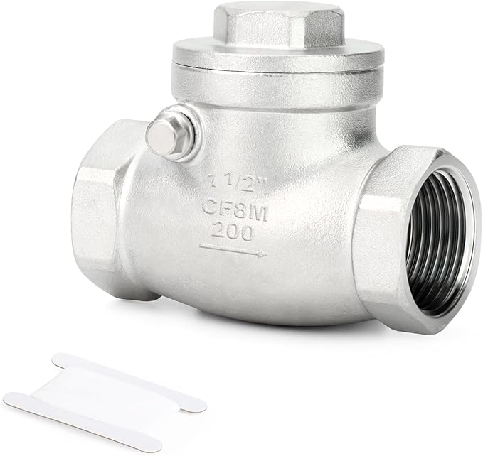 TAISHER 1PCS 304 Stainless Steel 1-1/2" Female Swing Check Valve，Backflow Prevention, One Way Check Valve CF8 WOG 1000