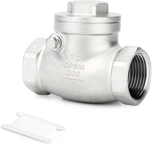 TAISHER 1PCS 304 Stainless Steel 1-1/2" Female Swing Check Valve，Backflow Prevention, One Way Check Valve CF8 WOG 1000