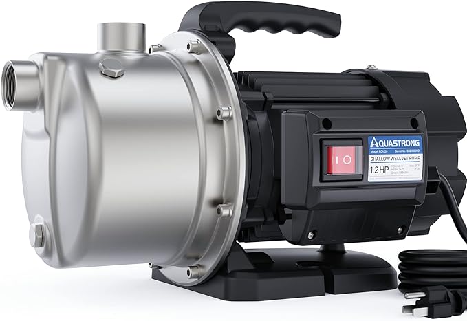Aquastrong 1.2 HP Portable Shallow Well Pump, 1209 GPH, 115V, Stainless Steel, Sprinkler/Water Transfer Draining Irrigation Pump for Lawn