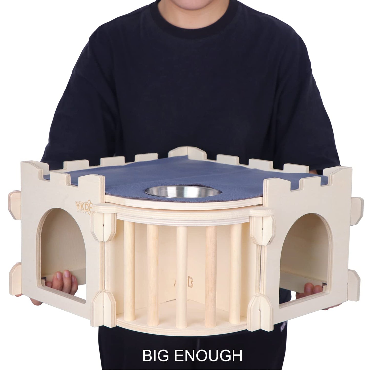 Large Guinea Pig Castle, Natural Wood Rabbit House with Ladder and Hay Feeder, Small Animal Hideout for Rabbit Guinea Pig Hedgehog Chinchilla