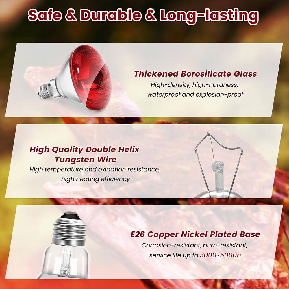 DaToo Infrared Heat Lamp Bulb for Chickens Red Heat Lamp Flood Light Heat Lamp Bulb 150 W Heating Bulbs for Brooder Coops Pets Chicks Reptiles Food Service (1 Pack)