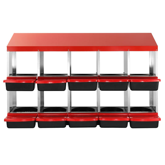 VEVOR Chicken Nest Box, 10-Compartment, 30 to 45 in Stable & Corrosion-Resistant Mental Nesting Boxes with Inclined Nesting Boxes, Bottom Holes & Resting Platform, Fit for Different Chicken Breeds