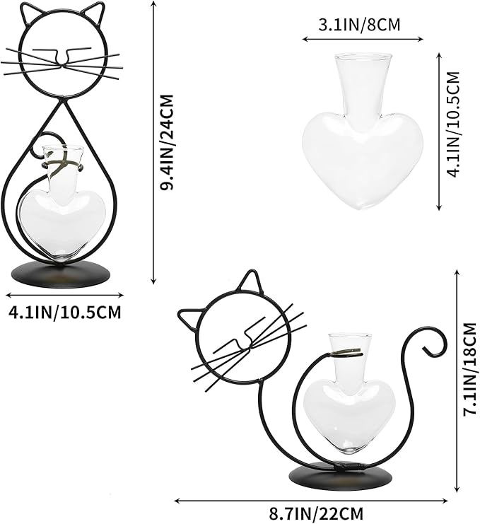 Plant Terrarium Plants Propagation Station Cat Lover Gifts for Women Home Office Decor Cat Desk Accessories