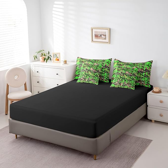 Feelyou Tree Branches 7 Pieces Bedding Set, for Kids Wild Hunting Leaf Bed Set Full Size Botanical Tree Bed in a Bag with Comforter, Sheets, Pillowcases Bedroom Decor Nature Theme Green Brown