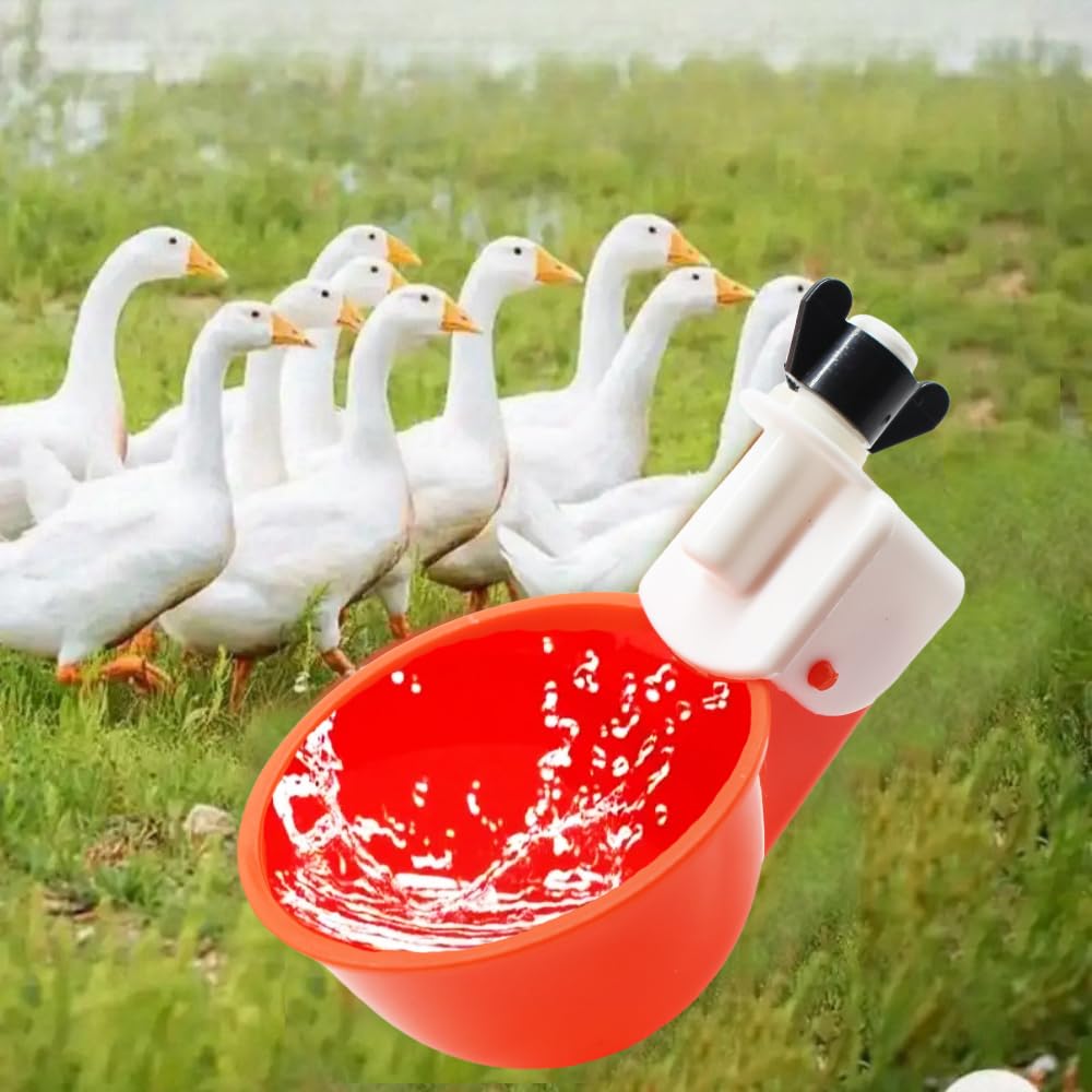 Chicken Waterer Cups, 12 Packs Poultry Water Feeder with Drill, Large Poultry Waterer Automatic Waterer for Chicken Coop, Duck, Chicks, Goose, Turkey, Bunny, Bird (Red, 12 Pack)