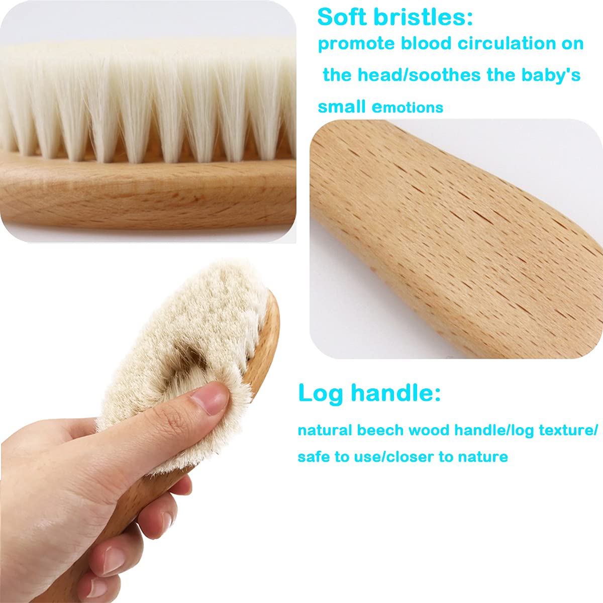 Duruan Baby Hair Brush with Wooden Handle, for Newborns & Toddlers-Natural Soft Goat Bristles-Ideal-Perfect Baby Registry Gift