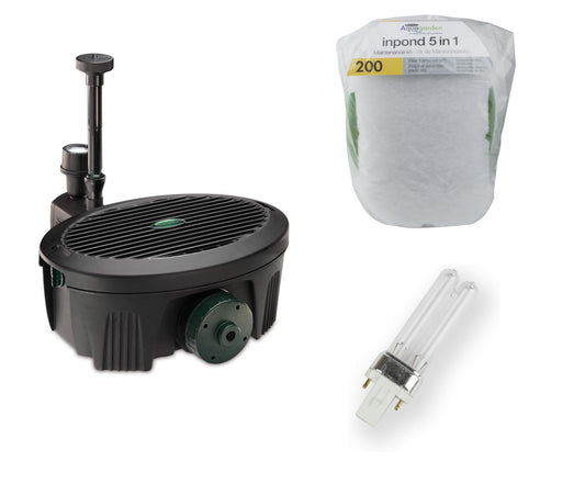 Aquagarden Inpond 200 Pond Filter, Pump and UV Clarifier, Inpond 200 Filter Maintenance Kit & Replacement 5w UV Bulb