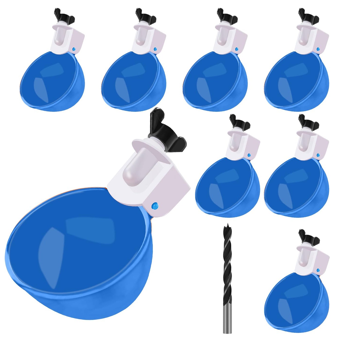Darcvds Professional Chicken Waterer Cups, 8 Packs Blue Large Chicken Water Feeder, Tee Fittings Poultry Waterer Suitable for Duck, Chicks, Goose, Turkey, Bunny and Bird with Mounting Hole Opener