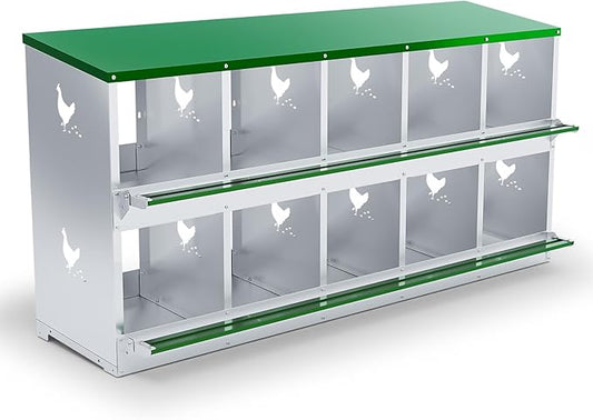 Chicken Nesting Boxes, 10 Hole Nesting Box for Laying Eggs, Heavy Duty Metal Nest Boxes for Chicken and Poultry to Collect Eggs, Chicken Laying Boxes Hens Chicken Coop Box