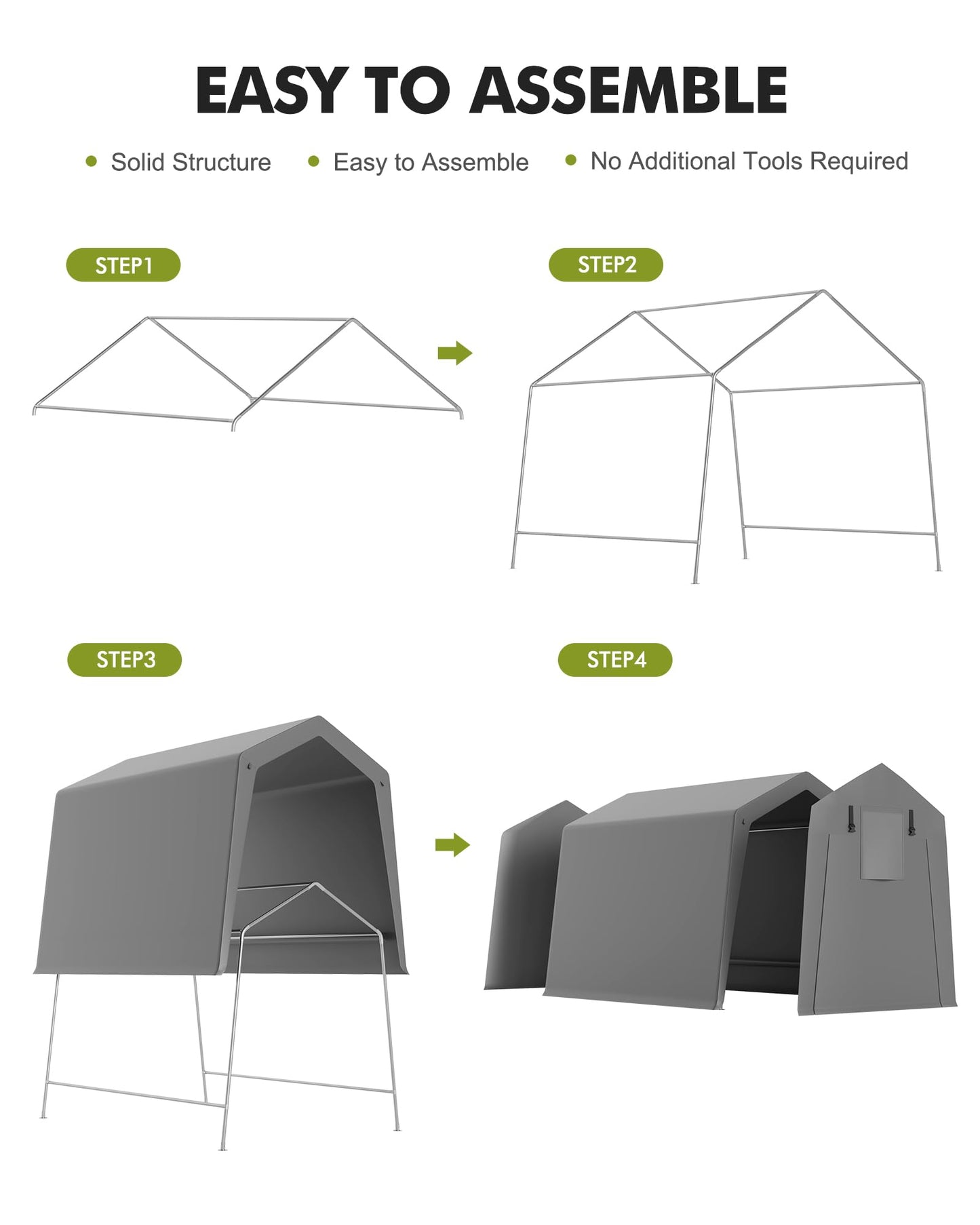 VerisShade 6 x 8 ft Carport Storage Shed, Shelter Logic with 2 Roll-up Zipper Door, Heavy Duty Waterproof Tarp, Storage Tent for Motorcycle, Bike, Garden Tools, Firewood