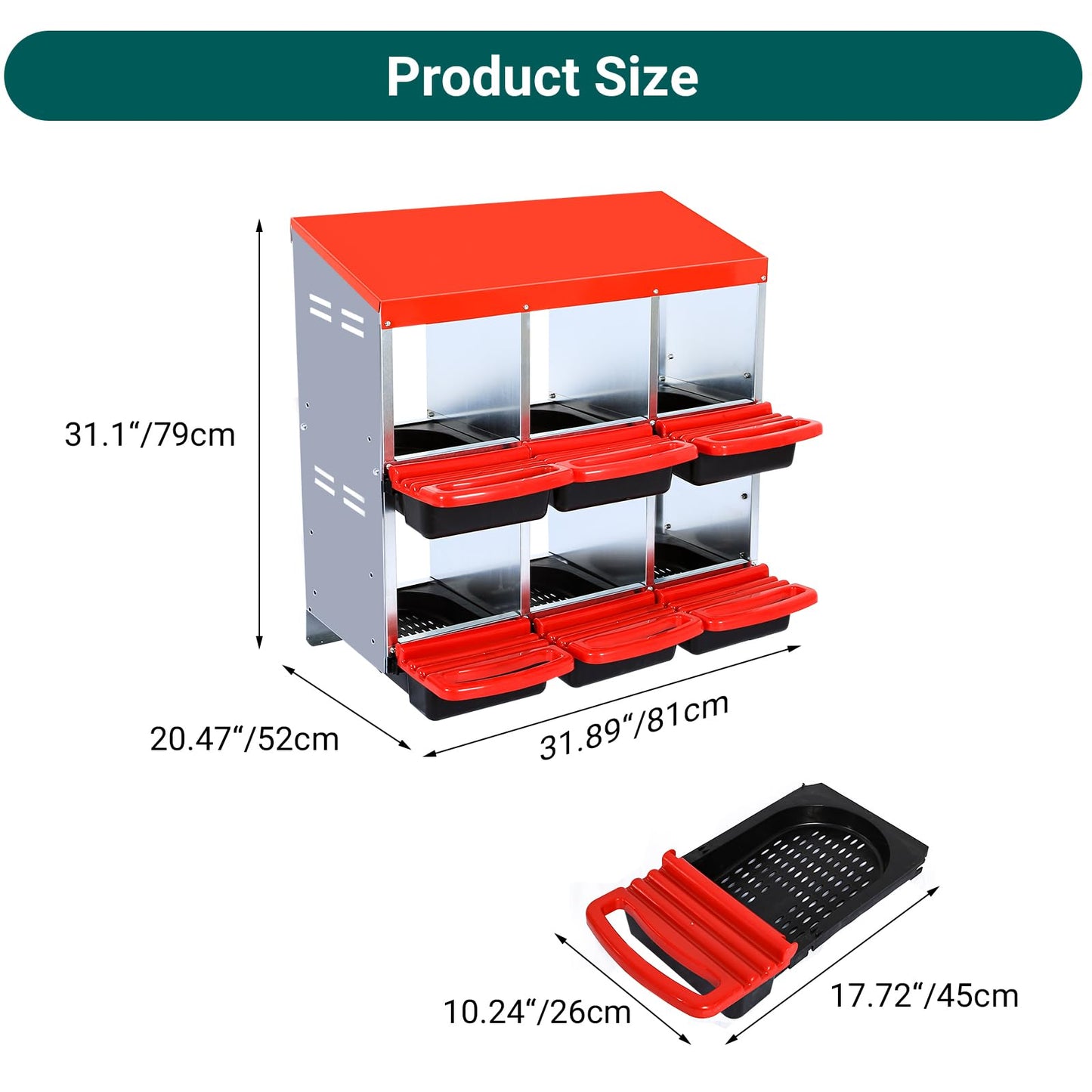 Chicken Nesting Box,6 Compartment Roll Away Nesting Box for Laying Eggs,Wall Mount Chicken Nesting Boxes,Easy Egg Collection,Cleanable Pull Out Hen Roosting Boxes 6 Hole