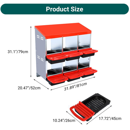 Chicken Nesting Box,6 Compartment Roll Away Nesting Box for Laying Eggs,Wall Mount Chicken Nesting Boxes,Easy Egg Collection,Cleanable Pull Out Hen Roosting Boxes 6 Hole
