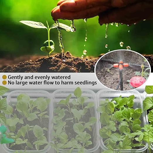 Drip Irrigation Kit Automatic Watering System with Water Timer 64FT 1/4 Tubing and 12 Rain Spray Watering Nozzles in 4 Directions for Potted Plants Yard Lawn Juvenile Plants Greenhouse Mist