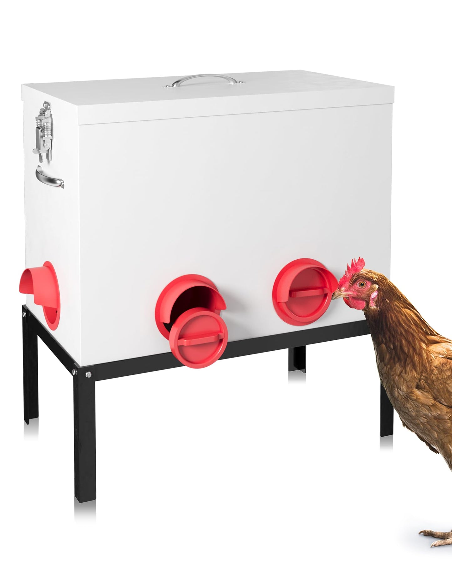 Pre-Installed Automatic Chicken Feeder, 40lb 6 Ports Rat Proof Chicken Feeder with Locking Lid and Legs, Galvanized No Waste Poultry Feeder for Hen Coop