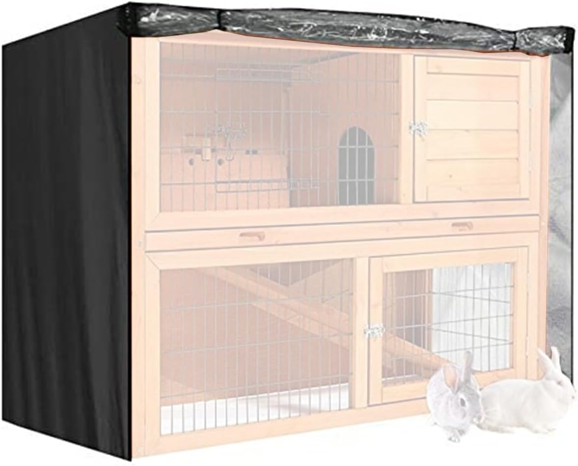 J&C Heavy Duty Double 420D Decker Rabbit Hutch Cover Windproof Rectangular Outdoor Bunny Cage Cover for Guinea Pig Cage Waterproof (48x20x41 in)