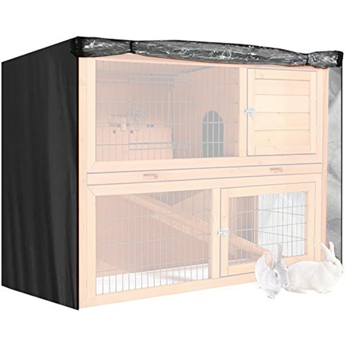 J&C Heavy Duty Double 420D Decker Rabbit Hutch Cover Windproof Rectangular Outdoor Bunny Cage Cover for Guinea Pig Cage Waterproof (48x20x41 in)