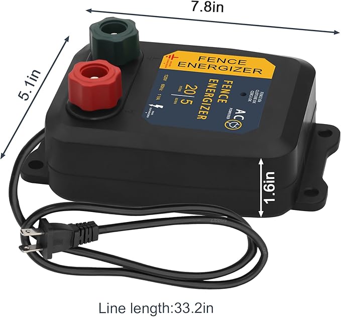 Electric Fence Energizer with 250 Ft 17 Gauge Aluminum Wire, 5 Miles/ 20 Acres 0.2 Joule Electric Fence Charger Plug-in Design for Preventing Raccoons, Livestock, Chicken Coops, Skunks intruding