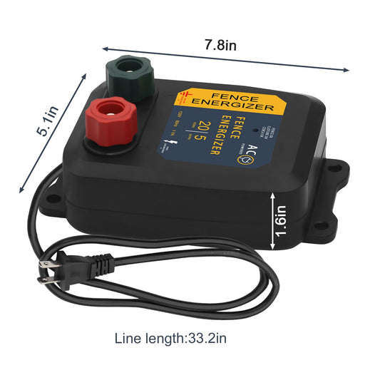 Electric Fence Energizer 5 Miles/ 20 Acres AC Powered 120 Volt, Plug-in Electric Fence Charger Output 0.2 Joule for Preventing Raccoons, Livestock, Squirrels, Chicken Coops, Skunks intruding