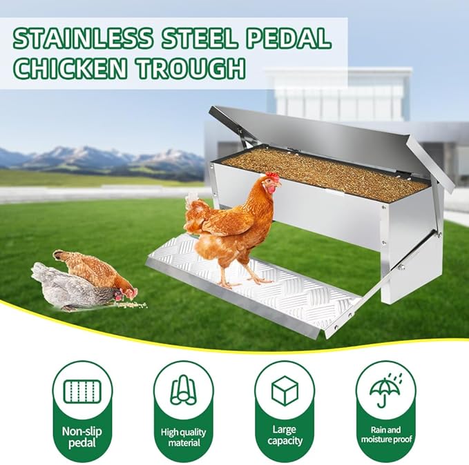 MODUODUO Automatic Chicken Feeder Treadle Poultry Feeders 11lb/5kg Feeding Trough for Chickens, Pheasants, or Roosters