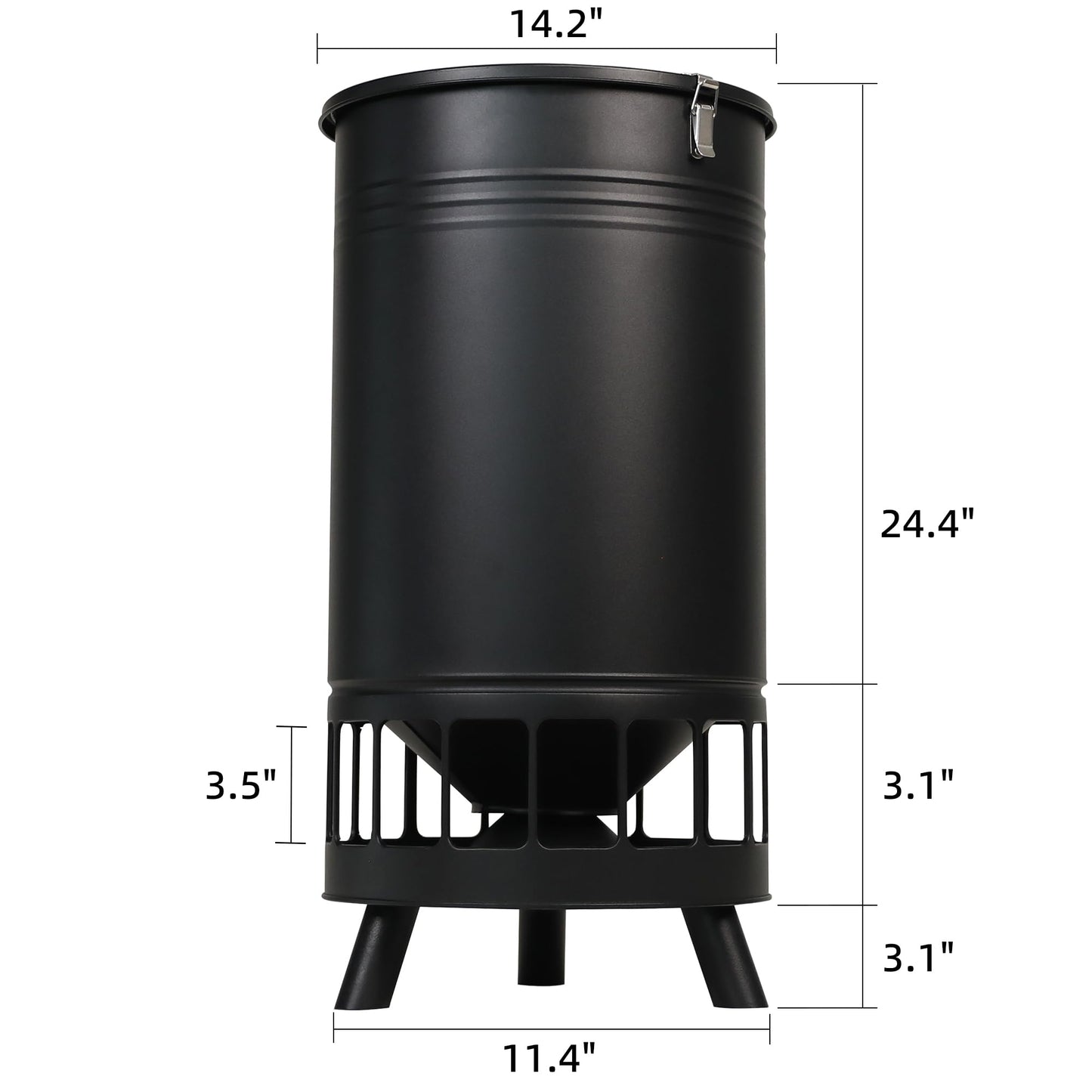 Solution4Patio 65 LB Large Free Standing Chicken Feeding Barrel, Portable Gravity Chicken Feeder Automatic, Dispenser, 16 Feeding Ports Poultry Feeder, Hen Coop (Black)