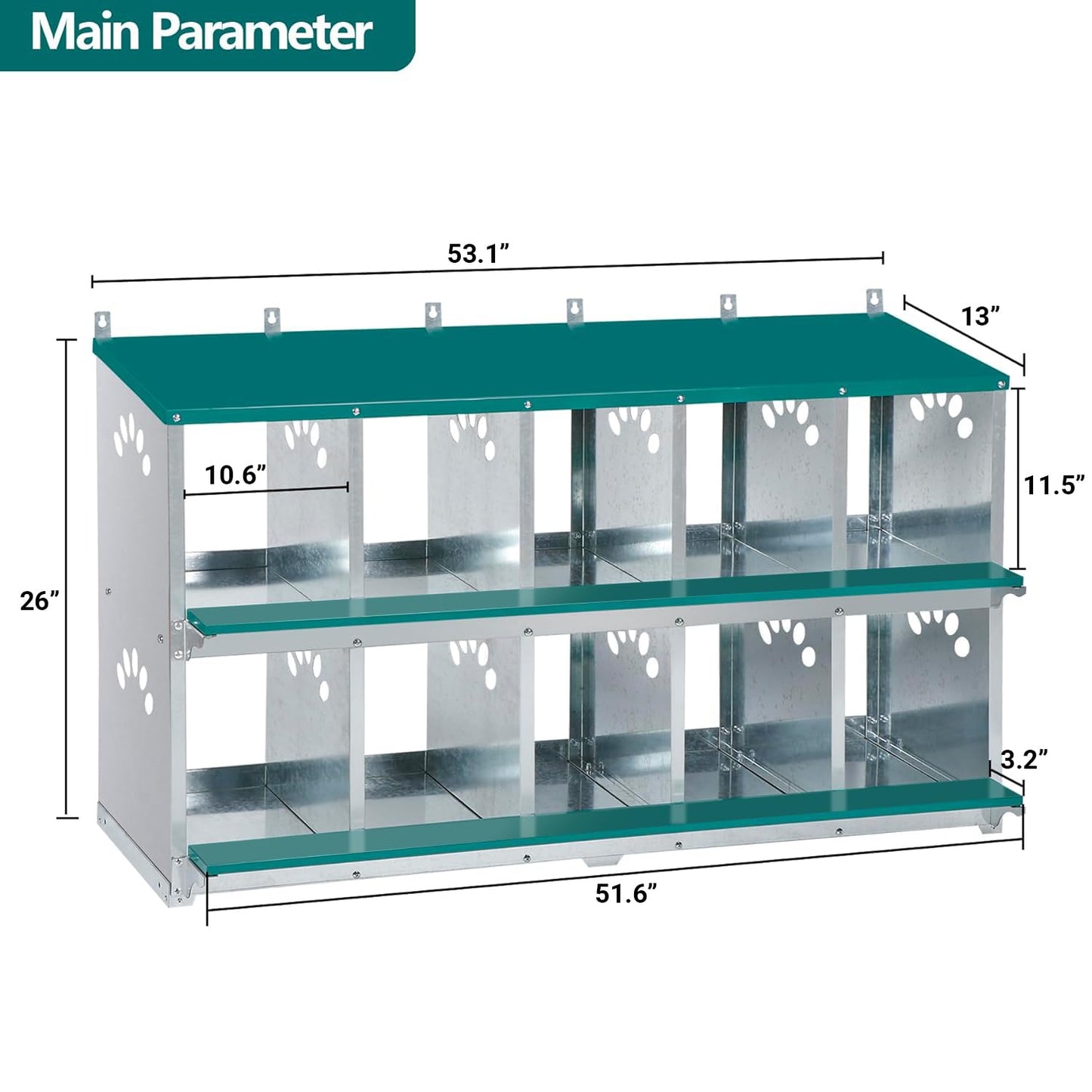 Toriexon Chicken Nesting Box, 10 Compartment Nesting Box, 10 Room Metal Nesting Boxes for Chicken, Green