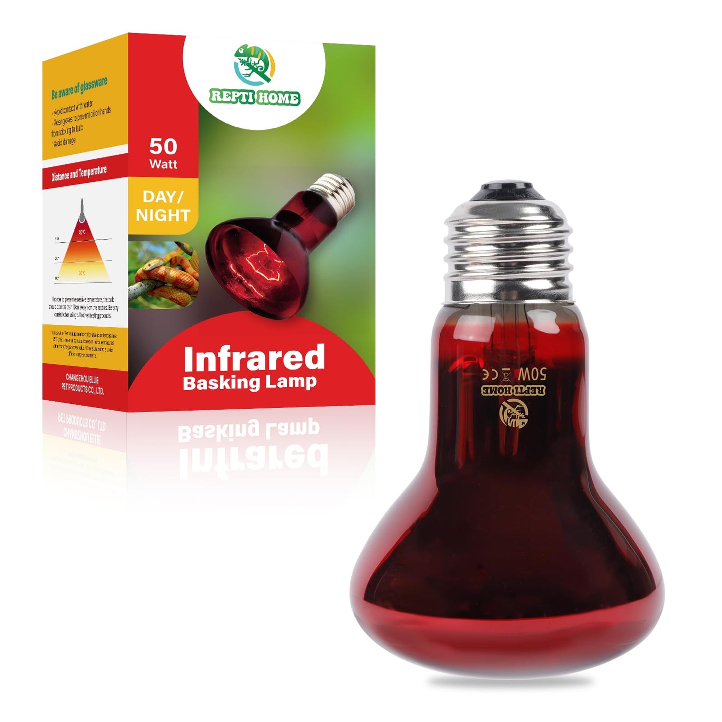 REPTI HOME Reptile Heat Lamp,50W Red Basking Spot Lamp Bulb for Chickens Amphibians, Infrared Heat Emitter Light for Coop
