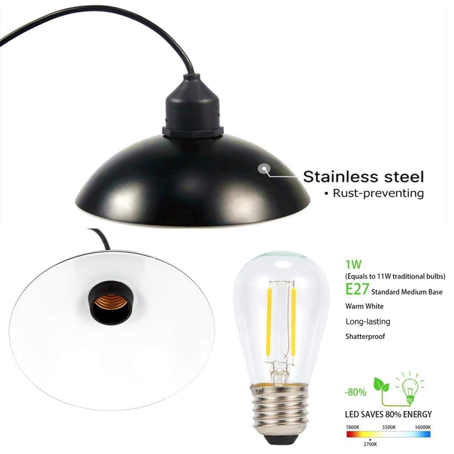 Solar Light for Chicken Coop Classical Bulb with 9.8FT Cord Solar Pendant Lights Outdoor Dusk to Dawn Waterproof for Shed, Indoor, Playhouse